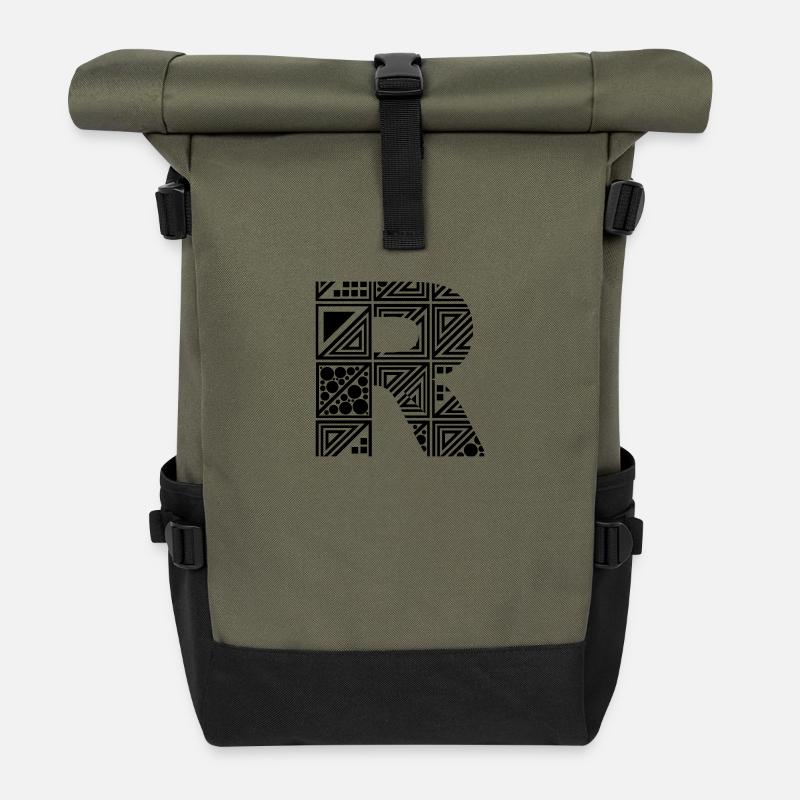 Buchstabe R - Rolltop Rucksack - Olive/Schwarz