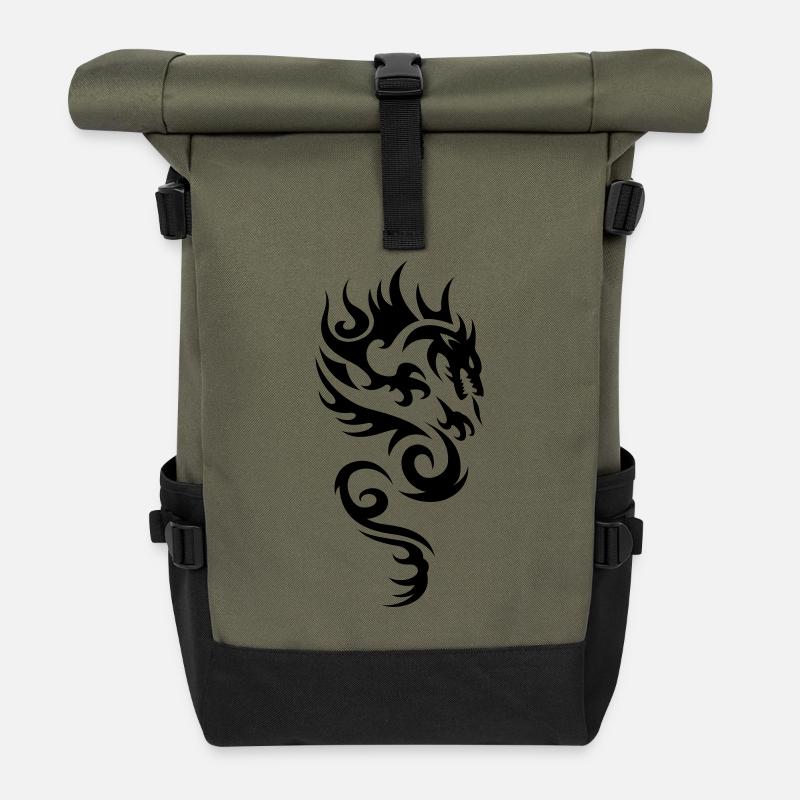 tribal dragon - Rolltop Rucksack - Olive/Schwarz