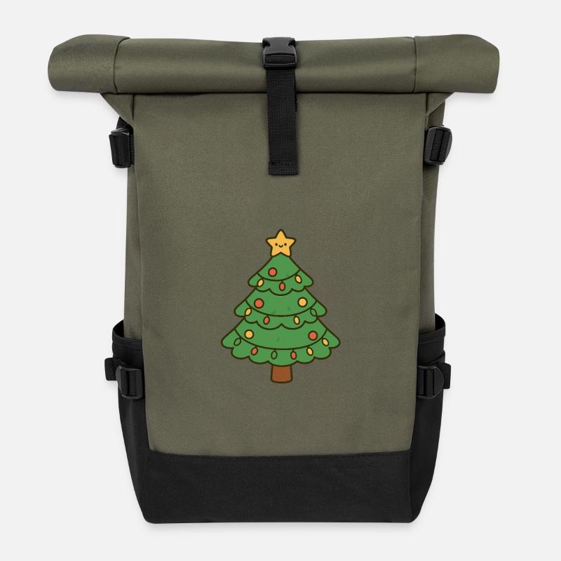 Frohen Weihnachtsbaum - Rolltop Rucksack - Olive/Schwarz
