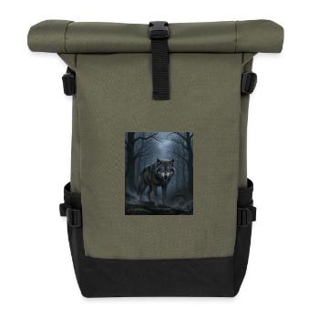 Wolf at night in the cloud forest - Roll Top Backpack - olive/black - Front