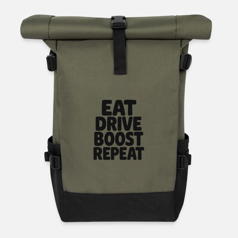 Eat Drive Boost Repeat - Rolltop Rucksack - Olive/Schwarz