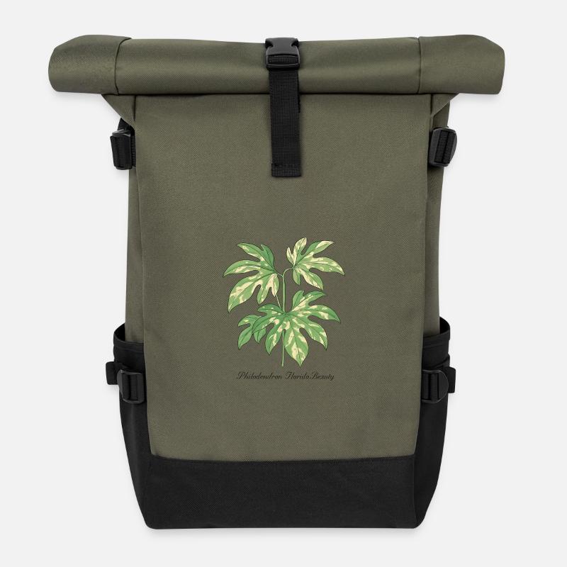 Plante élégante - Philodendron Florida Beauty - Sac à dos roll top - olive/noir