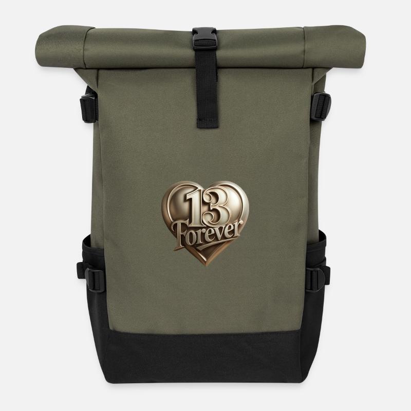 13forever in Herzform - Rolltop Rucksack - Olive/Schwarz