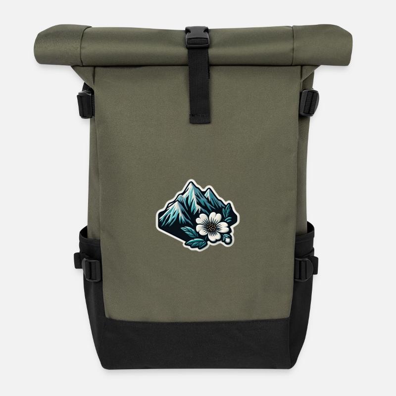 Bergblüte Patchmotiv - Rolltop Rucksack - Olive/Schwarz