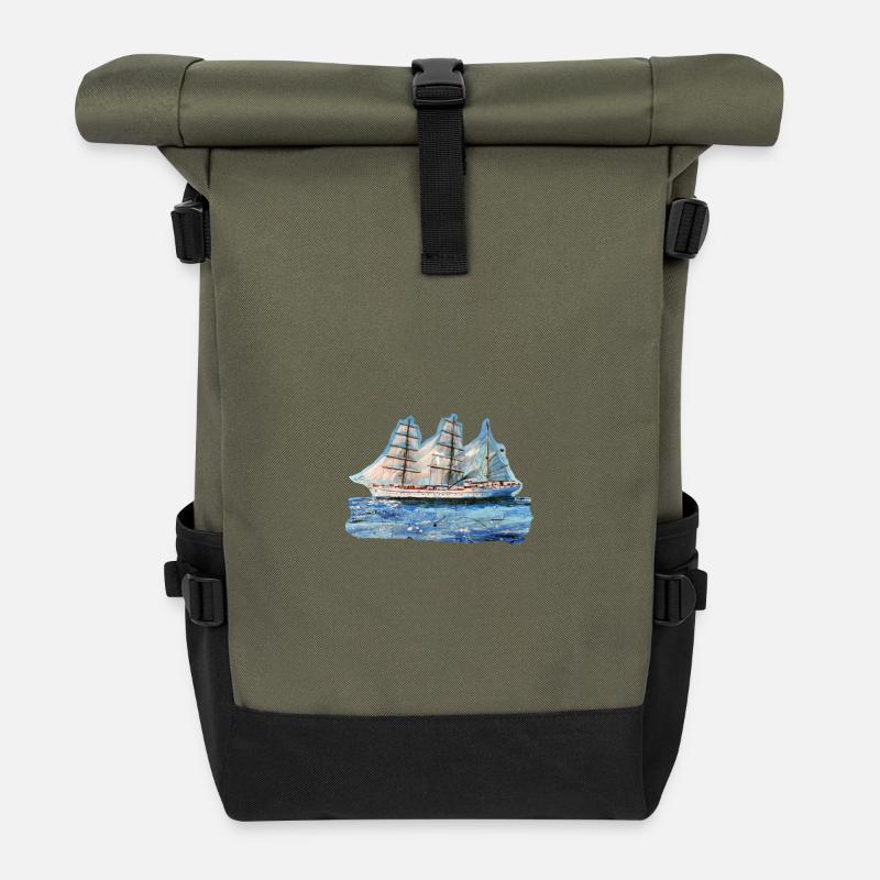 Historisches Segelschiff Gorch Fock - Rolltop Rucksack - Olive/Schwarz