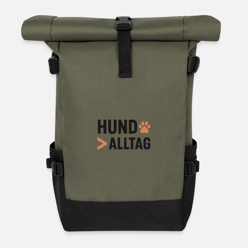 Hund Alltag Pfotenkunst Logo - Rolltop Rucksack - Olive/Schwarz