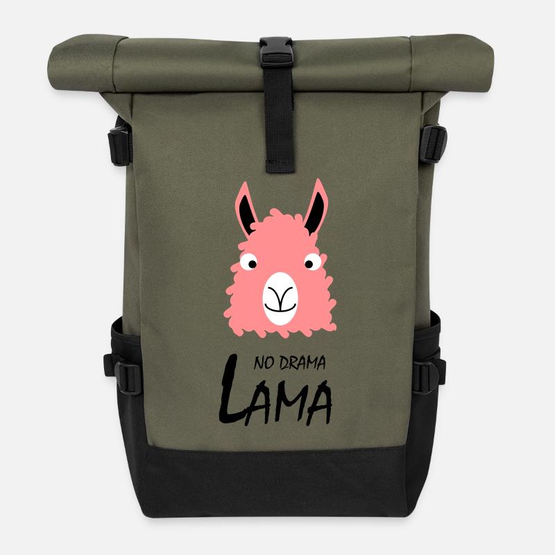 No drama Lama - Roll Top Backpack - olive/black