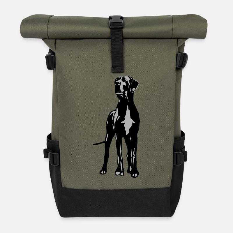 Dogge Dino 2 farb - Rolltop Rucksack - Olive/Schwarz