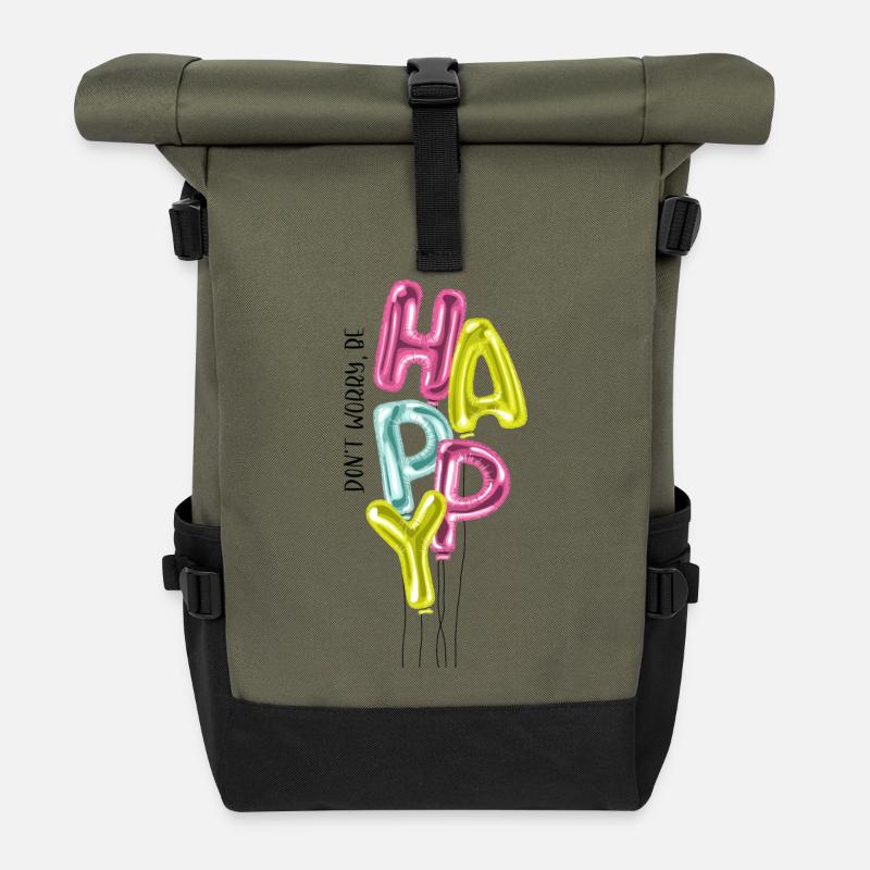 HAPPY Lettres ballon - Sac à dos roll top - olive/noir
