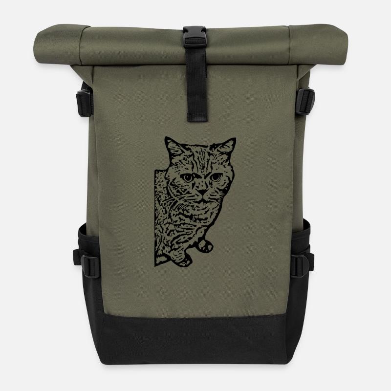 britisch Kurzhaar Katze Katze schwarz Katzen - Rolltop Rucksack - Olive/Schwarz