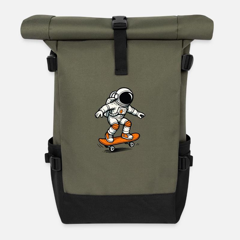Astronaut Skateboard 1 - Roll Top Backpack - olive/black