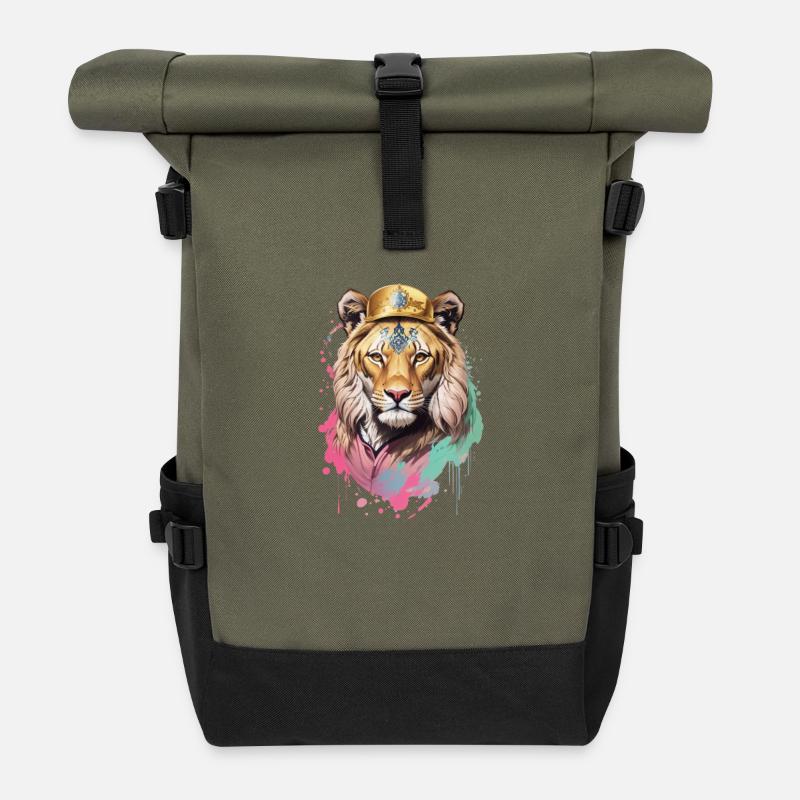cooler Löwe - Rolltop Rucksack - Olive/Schwarz
