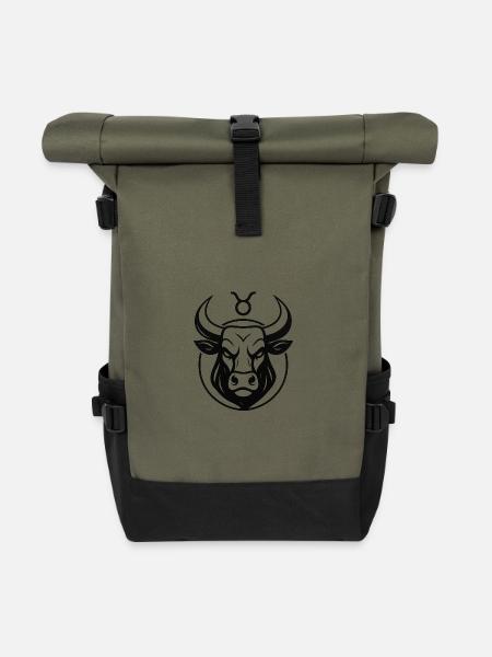 Sternzeichen Stier - Rolltop Rucksack - Olive/Schwarz