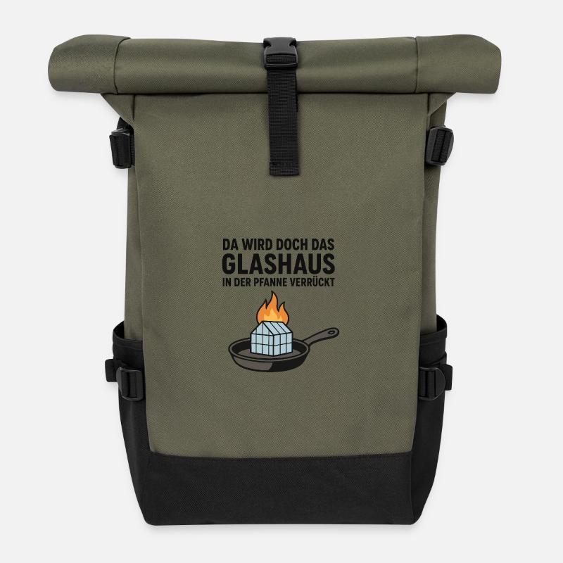 Da_wird_doch_das_Glashaus_in_der_Pfanne_verrückt - Rolltop Rucksack - Olive/Schwarz