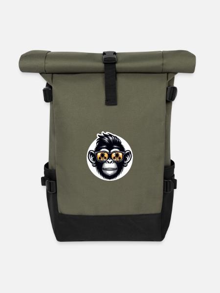 Affe Brille Palmen - Rolltop Rucksack - Olive/Schwarz