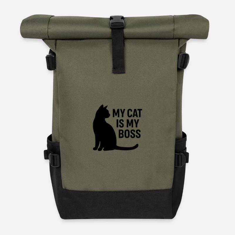 Katze ist Chef - Roll Top Backpack - olive/black