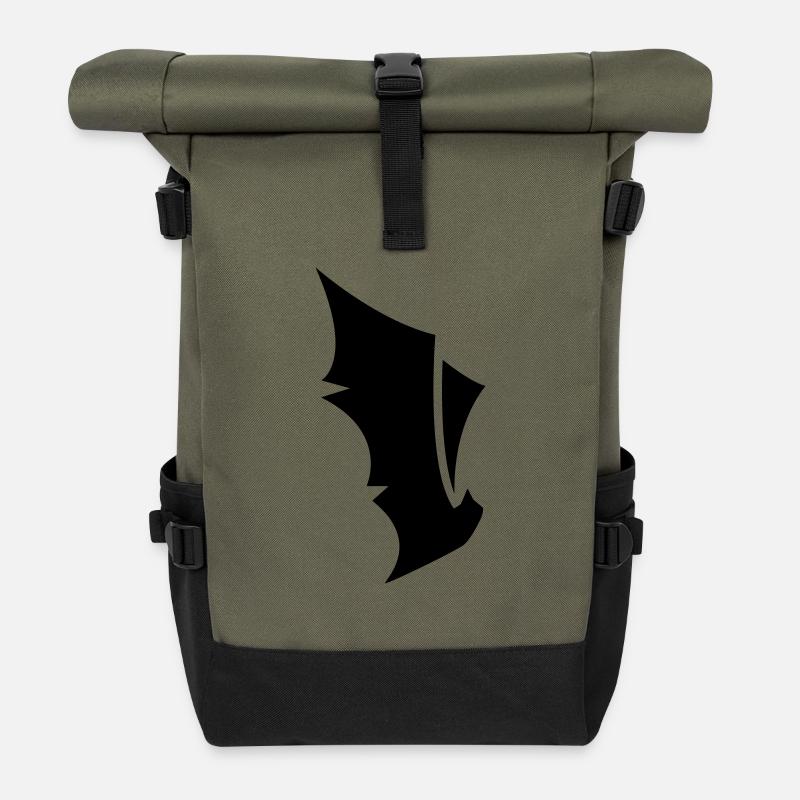 Gothic Bat Symbol – Schwarz-Weiß Motiv - Rolltop Rucksack - Olive/Schwarz