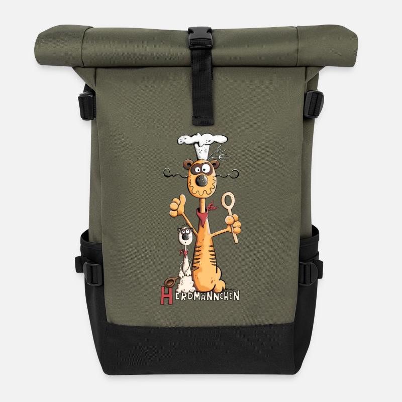 Lustiges Herdmännchen I Erdmännchen Koch Geschenk - Rolltop Rucksack - Olive/Schwarz
