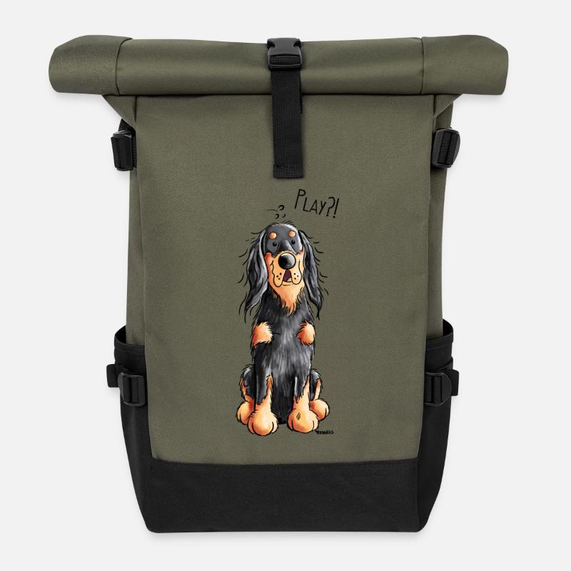Drôle Gordon Setter dessin animé - Chien - Cadeau - Sac à dos roll top - olive/noir