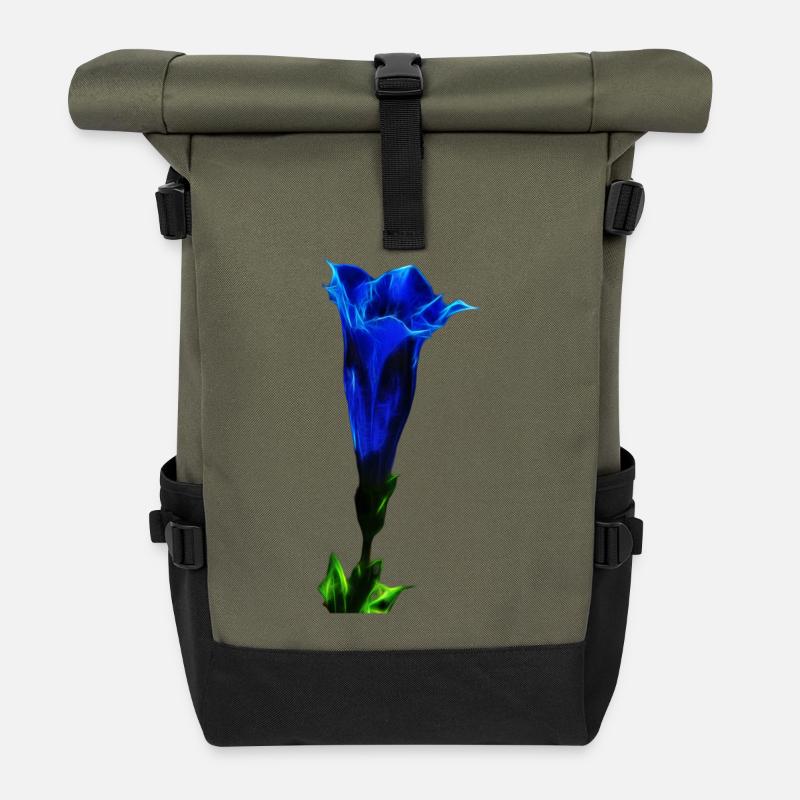 Luminous Alpine Gentian – Digital Art - Roll Top Backpack - olive/black