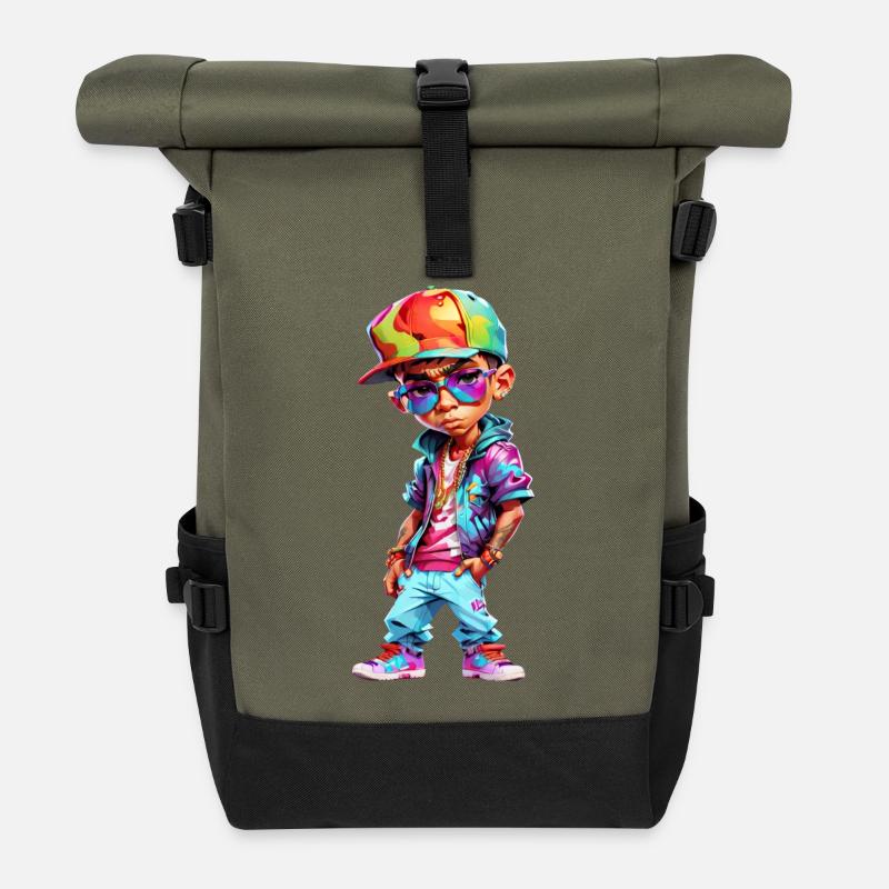 Cool Teenage Boy - Roll Top Backpack - olive/black