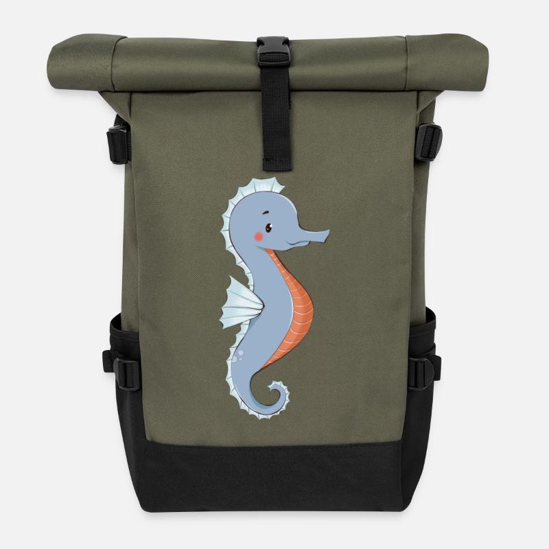 Seepferdchen - Rolltop Rucksack - Olive/Schwarz