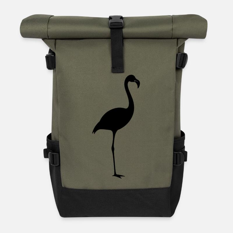 Elegant Flamingo Silhouette - Roll Top Backpack - olive/black