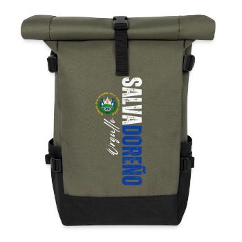 Salvadorianischer Stolz, vertikales Design - Rolltop Rucksack - Olive/Schwarz - Vorne