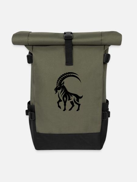 Sternzeichen Tattoo Stolzer Steinbock - Rolltop Rucksack - Olive/Schwarz