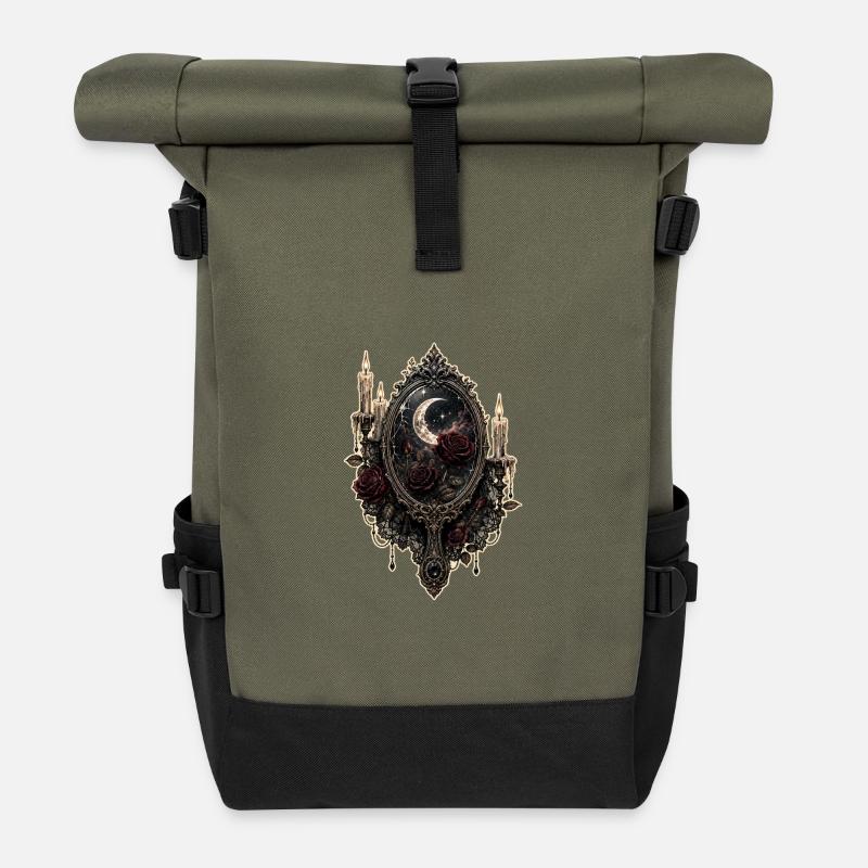 Miroir gothique avec roses et bougies - Sac à dos roll top - olive/noir