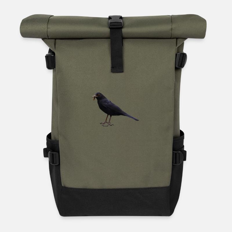 Amsel Vogel schwarzer Vogel - Rolltop Rucksack - Olive/Schwarz