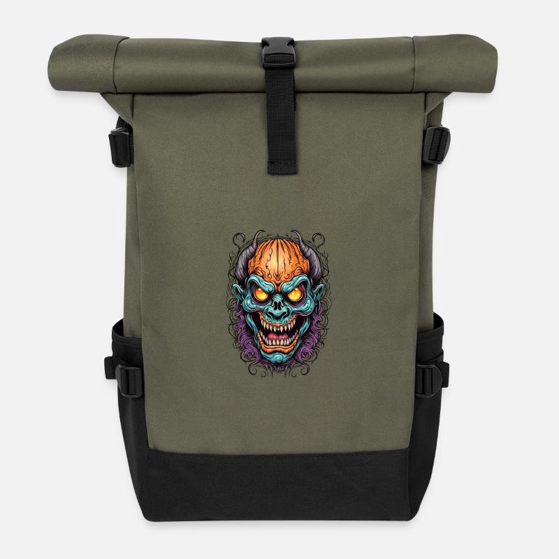 Dämonische Neonmaske - Rolltop Rucksack - Olive/Schwarz