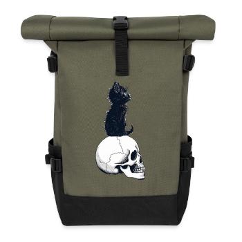 Chaton mignon assis sur un crâne - Sac à dos roll top - olive/noir - Devant