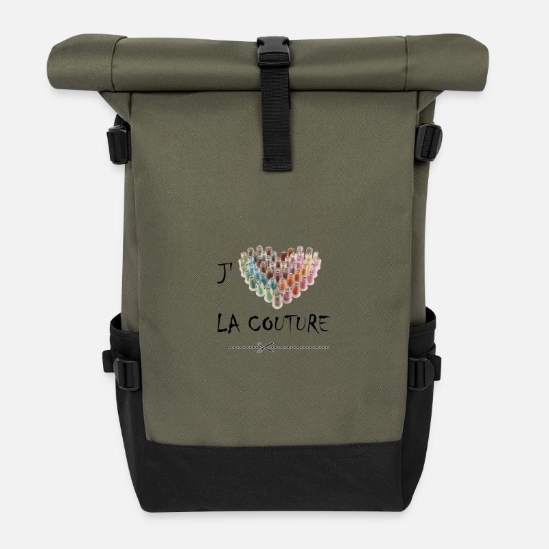J'aime la couture - Sac à dos roll top - olive/noir