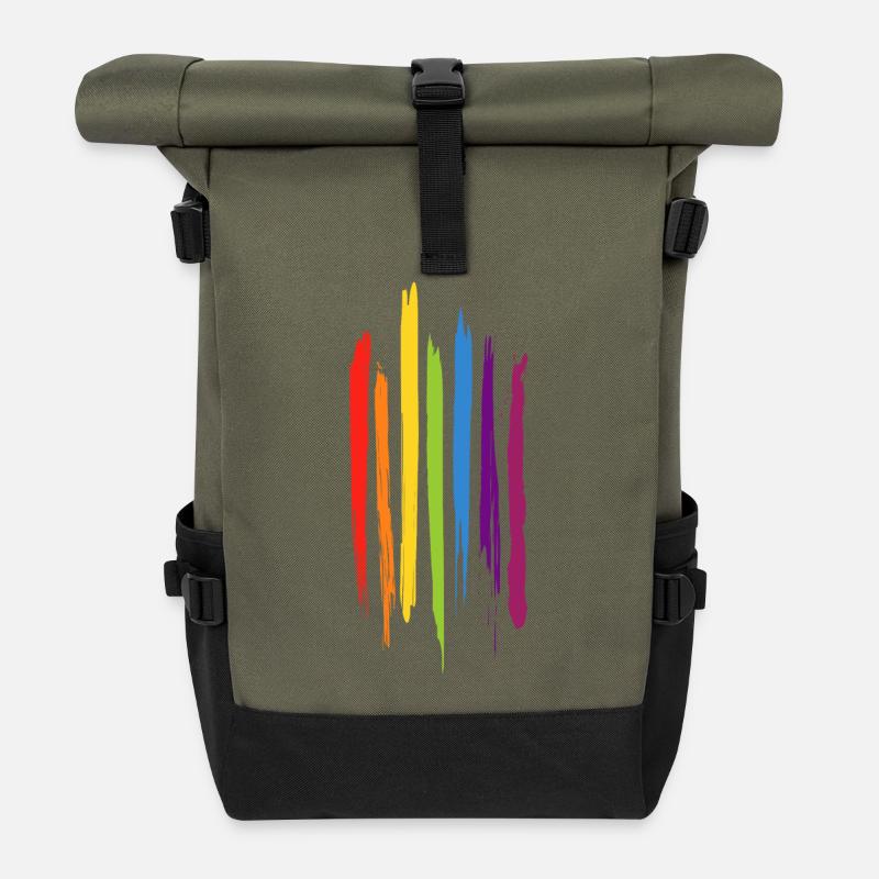 Farbige Pinselstriche - Rolltop Rucksack - Olive/Schwarz