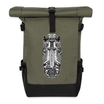 Odins Klinge, nordischer mythischer Schwertkämpfer - Rolltop Rucksack - Olive/Schwarz - Vorne