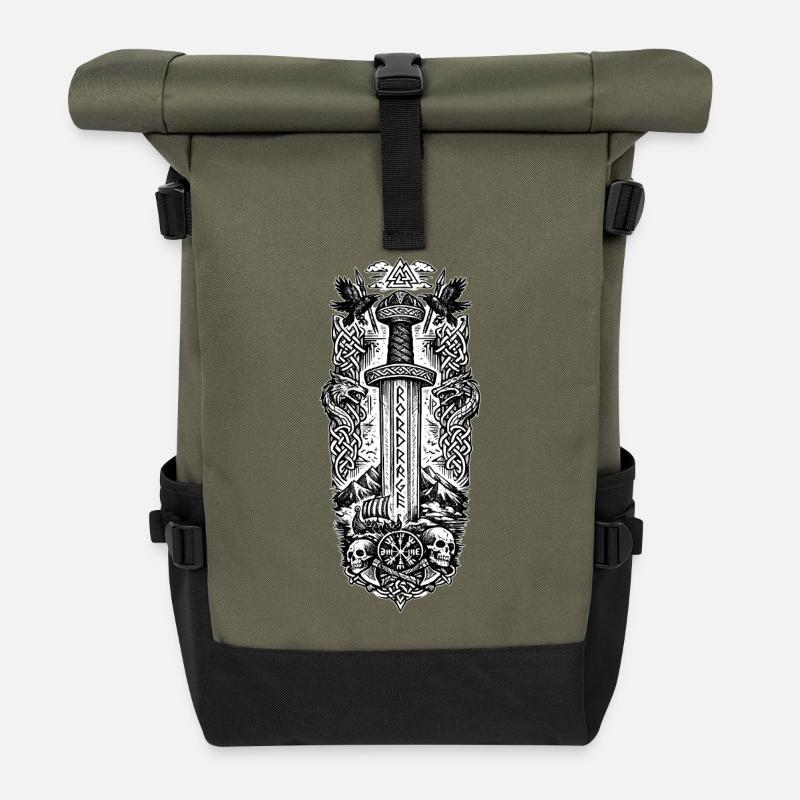 Odins Blade Norse Mythic Swordsman - Roll Top Backpack - olive/black