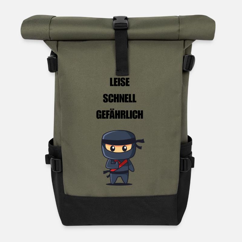 Leise Schnell Gefährlich Ninja - Rolltop Rucksack - Olive/Schwarz