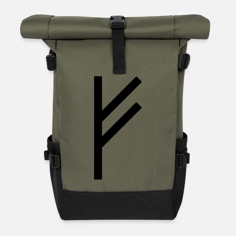 Fehu Wikinger Rune schwarz - Rolltop Rucksack - Olive/Schwarz