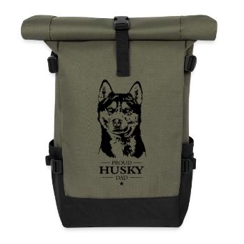 Husky Dad Hunde Hund Schlittenhunde Wilsigns - Rolltop Rucksack - Olive/Schwarz - Vorne