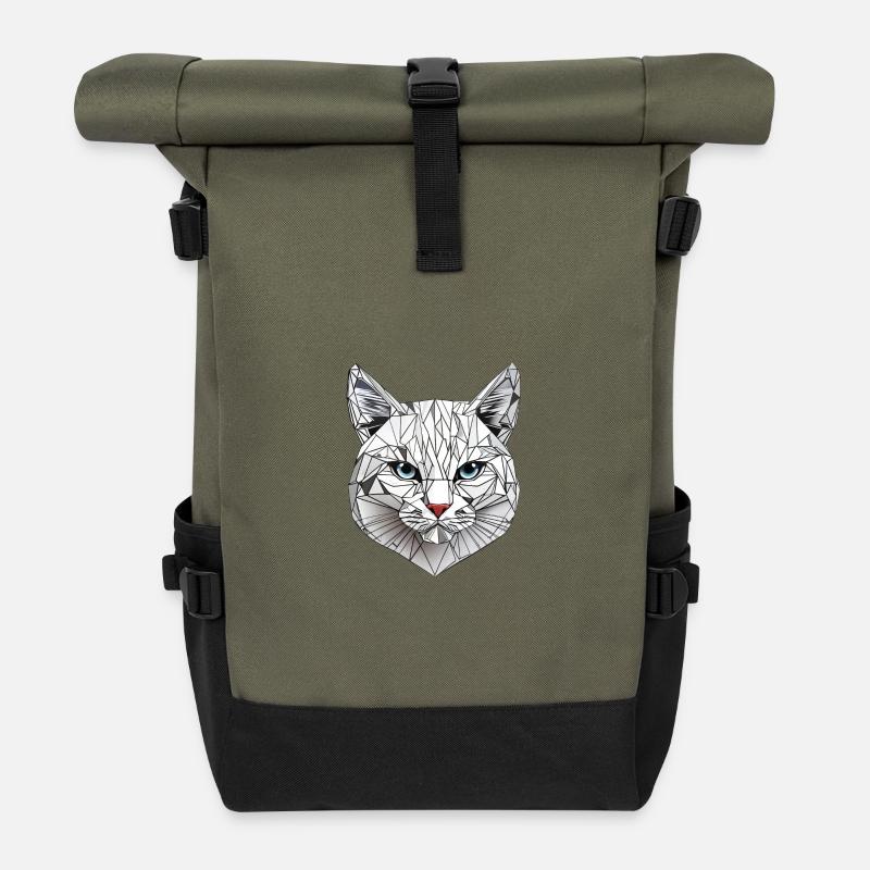 Polygon-Geometrie-Katze - Rolltop Rucksack - Olive/Schwarz
