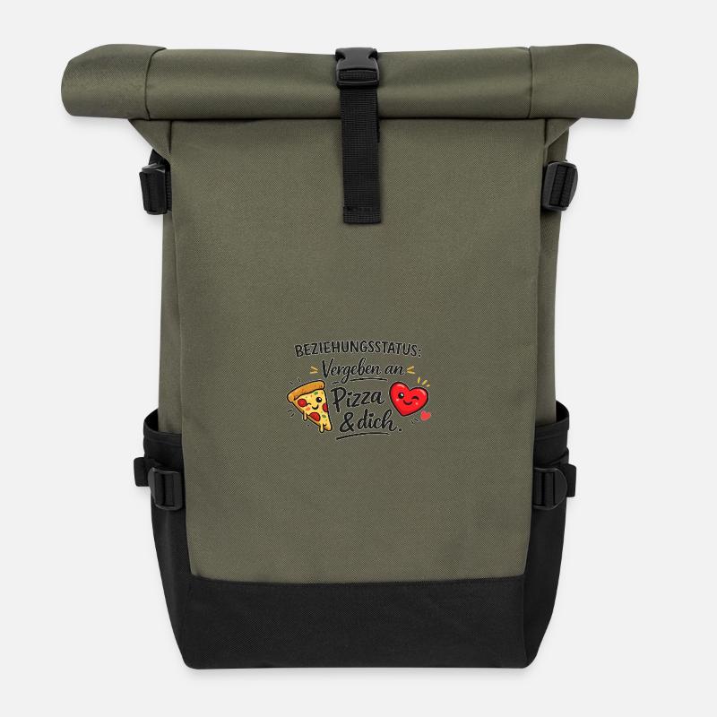 Beziehungsstatus: Vergeben an Pizza & dich - Rolltop Rucksack - Olive/Schwarz
