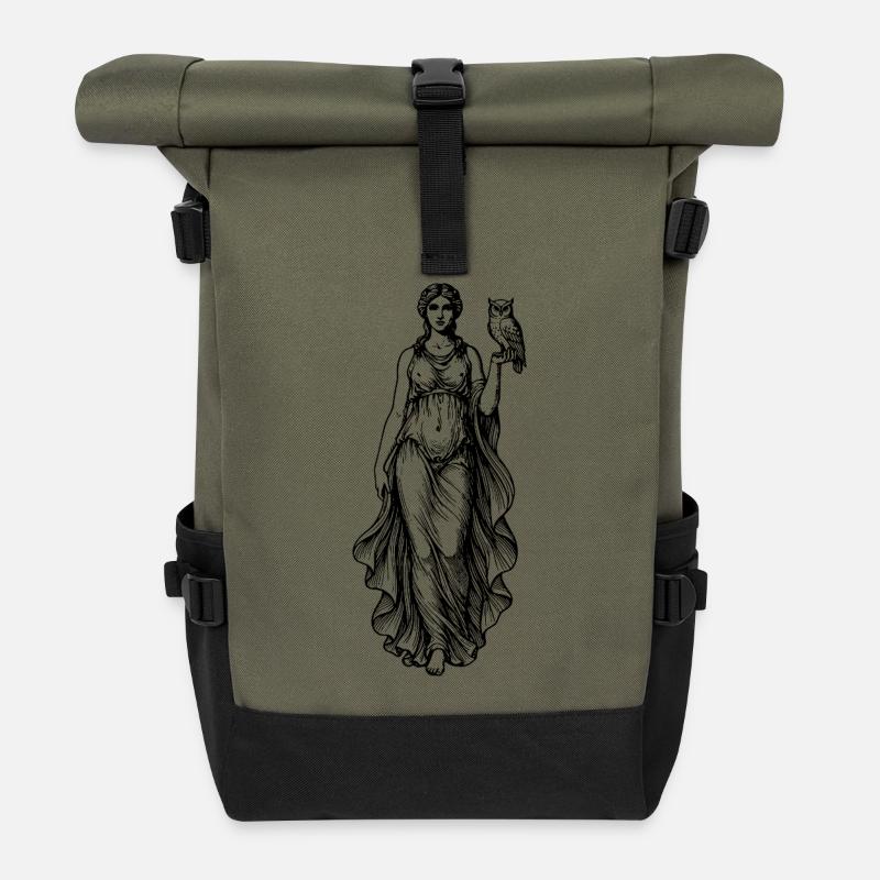 Griechische schöne Göttin mit Eulenvogel auf dem Arm - Rolltop Rucksack - Olive/Schwarz