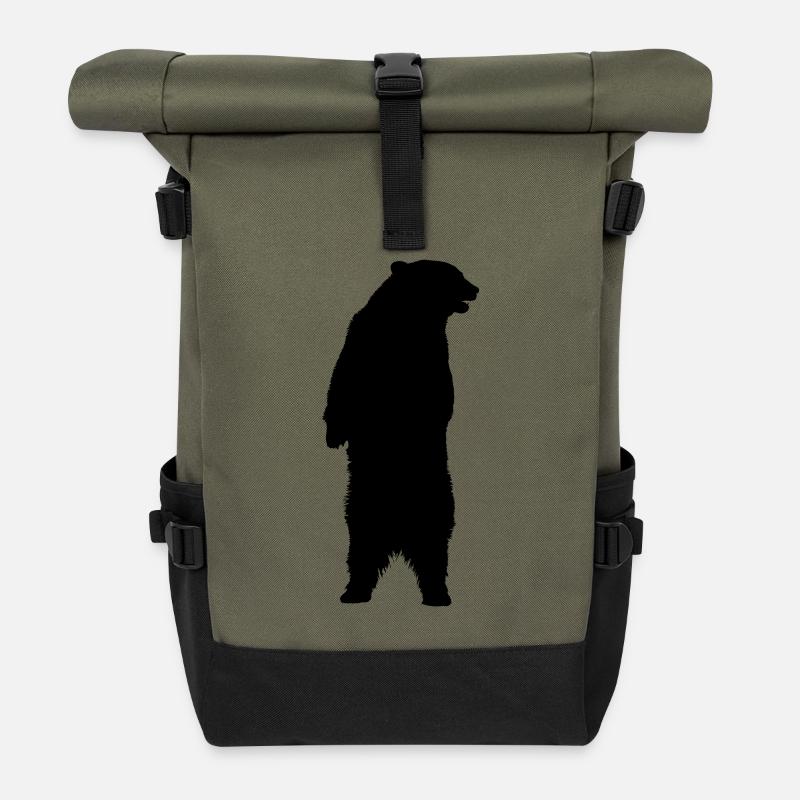 bear standing animal - Roll Top Backpack - olive/black