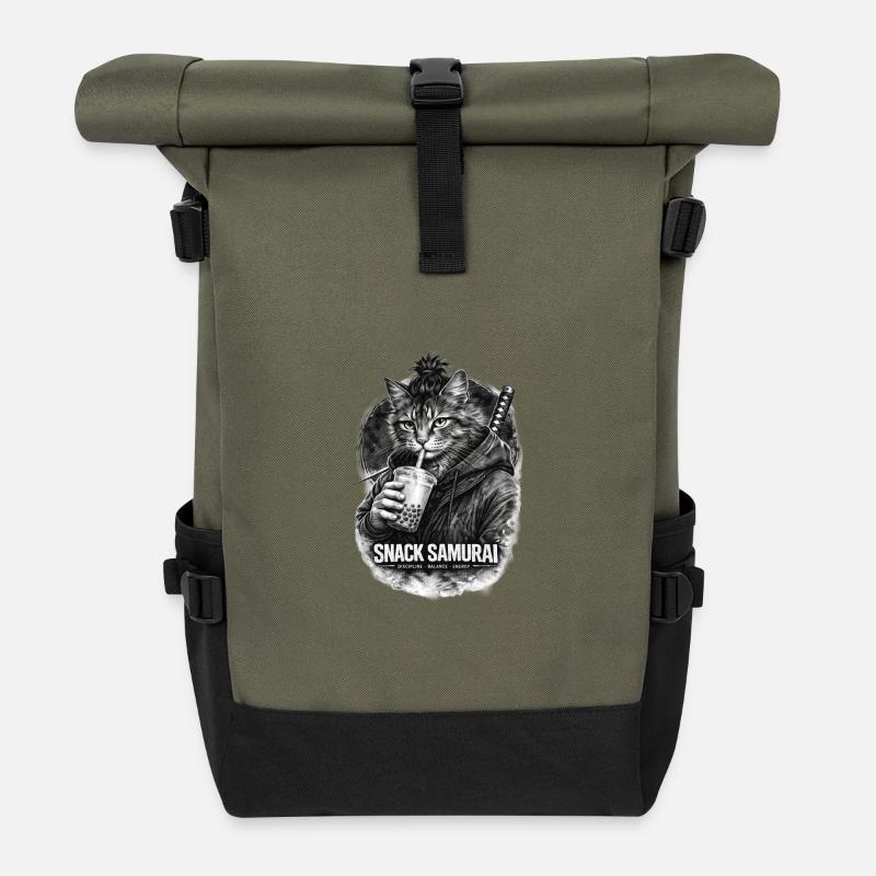 Snack Samurai Katze I - Rolltop Rucksack - Olive/Schwarz