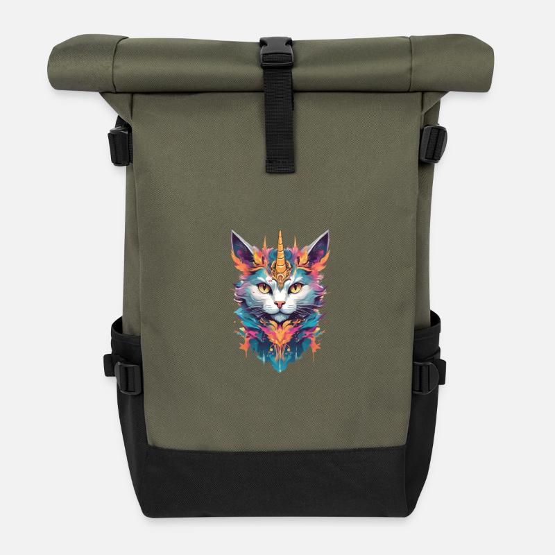 Collection chat licorne 2 - Sac à dos roll top - olive/noir