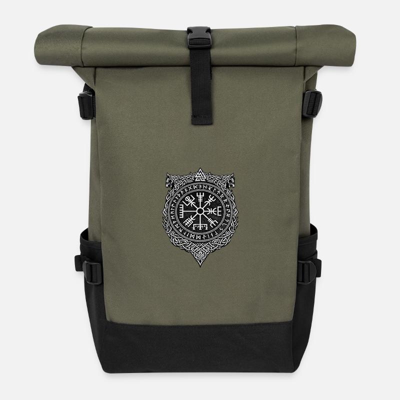 Vegvisir Circle Rune Shield Design - Roll Top Backpack - olive/black