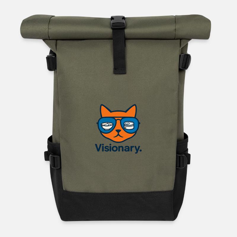 Visionäre Sushi-Katze mit Brille - Rolltop Rucksack - Olive/Schwarz