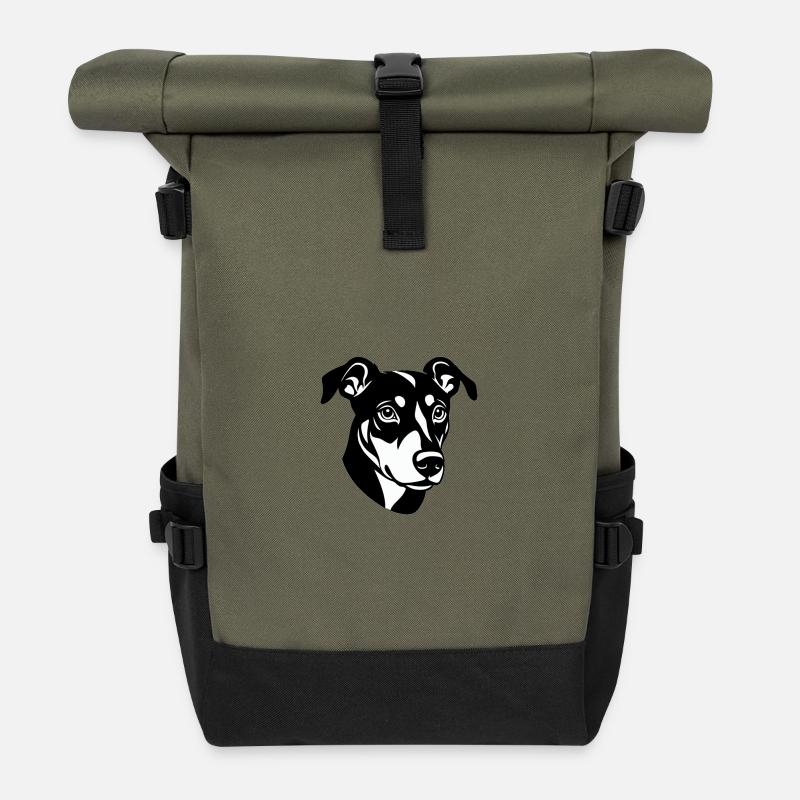 Eleganter schwarz-weißer Pinscher - Rolltop Rucksack - Olive/Schwarz