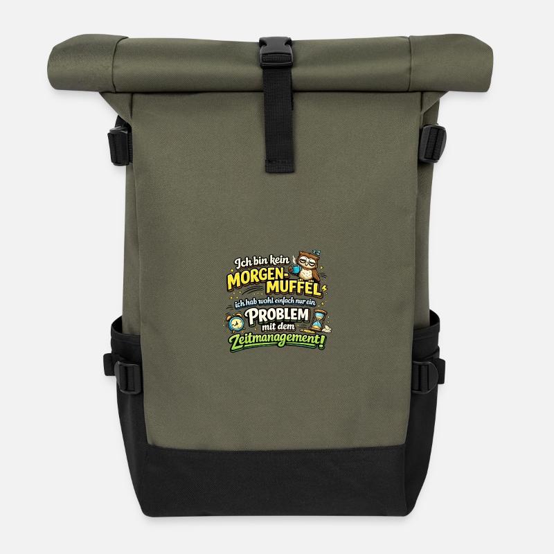 Morgenmuffel mit Zeitmanagement-Problem - Rolltop Rucksack - Olive/Schwarz